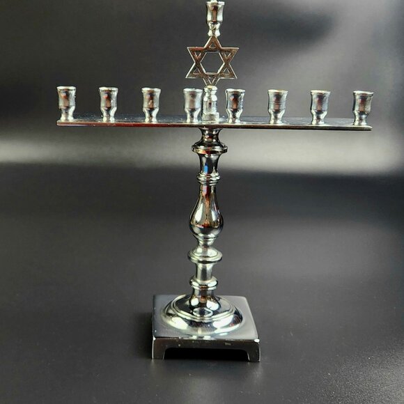 Vintage Jewish - Brass Silver Plated Menorah - 9 5/8" Tall